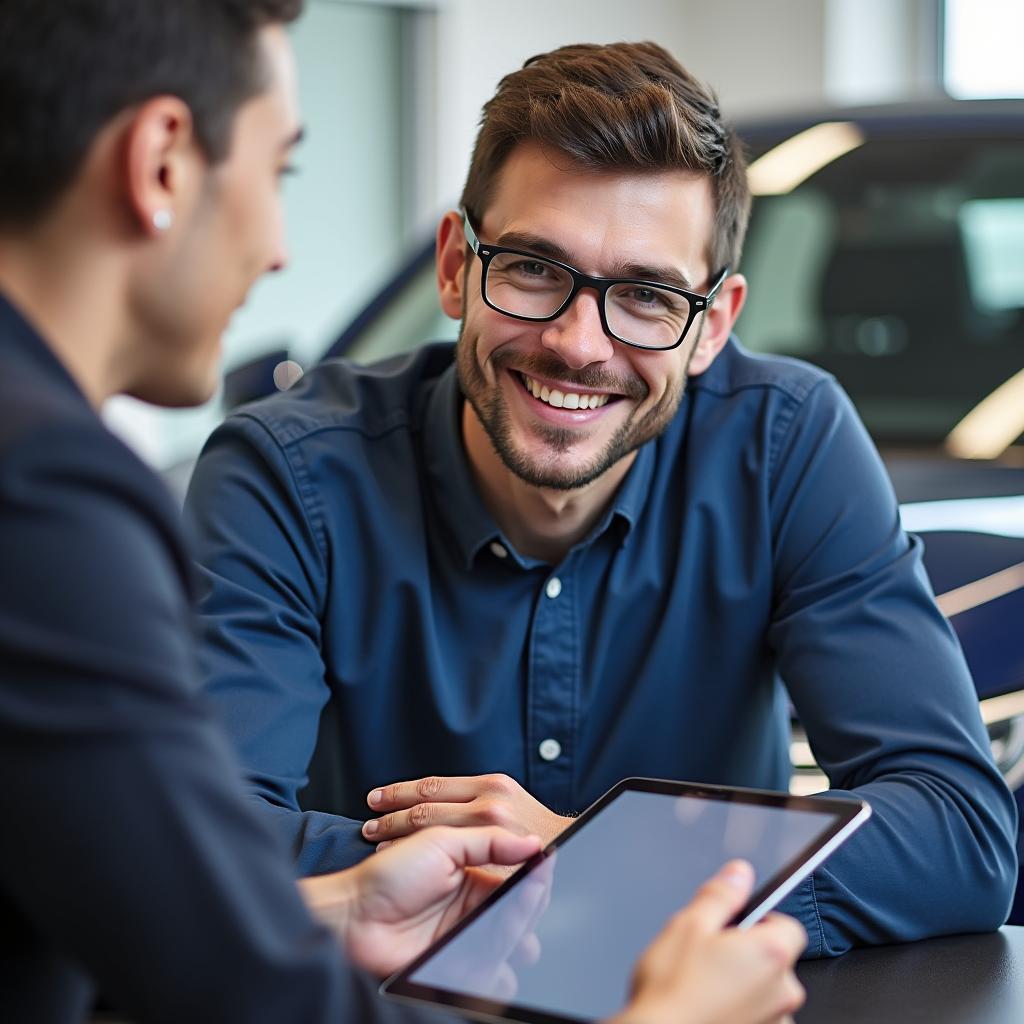 Car service advisor discussing repairs with a customer