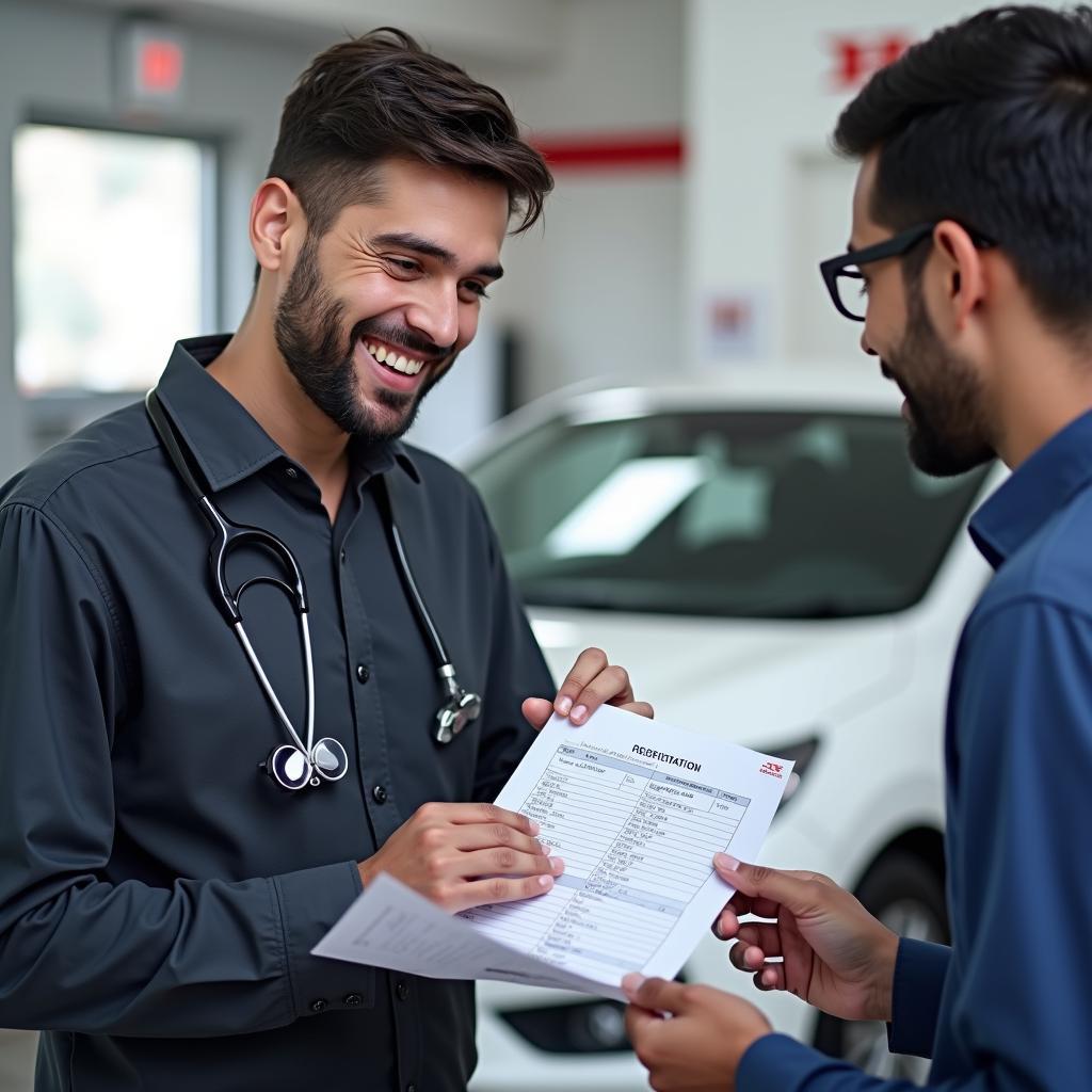 Car Service Advisor Explaining to Customer