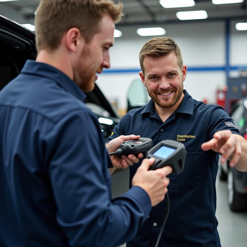 Car Service Appointment in Fort Myers: Technician Inspecting a Vehicle with Diagnostic Equipment