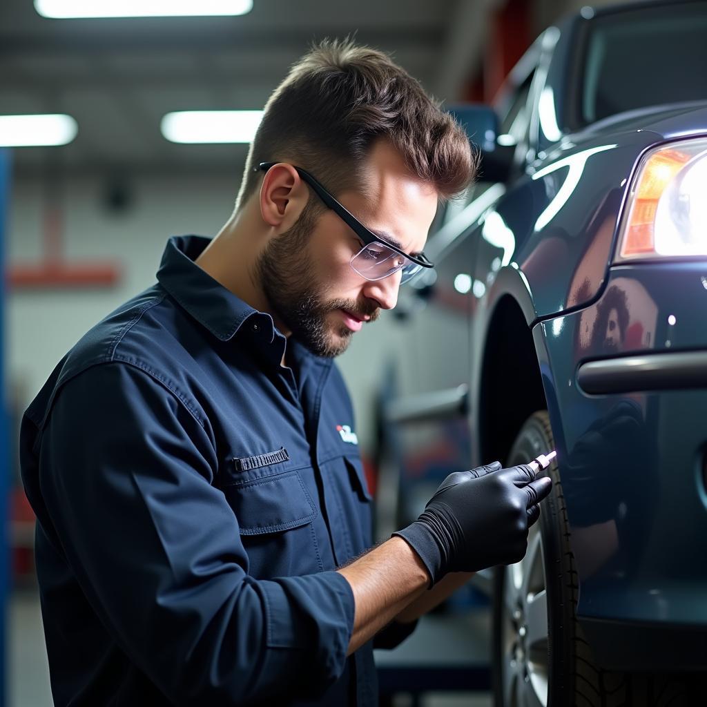 Mechanic Working on a Car in a NSW Car Service Center