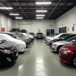 Vehicles Awaiting Repair or Pickup in a Car Service Center Storage Area