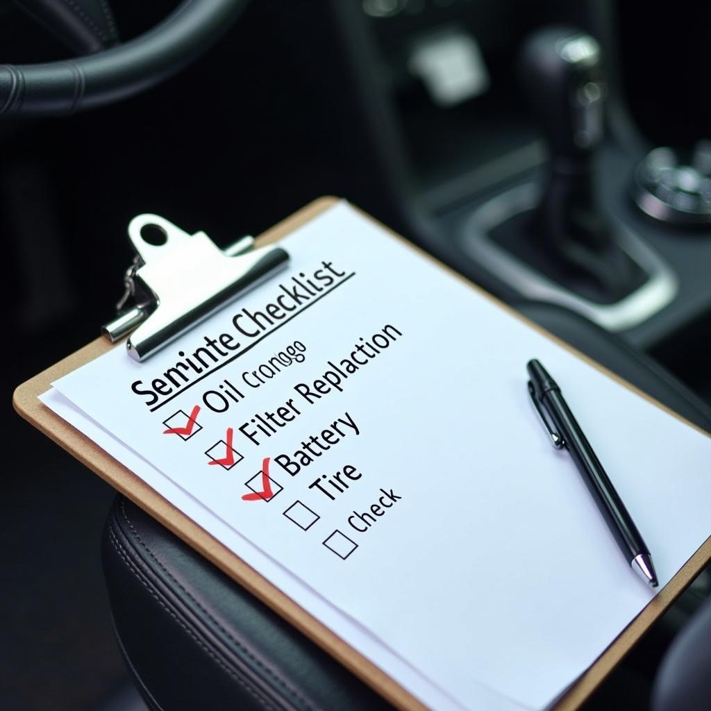 Car service checklist on clipboard