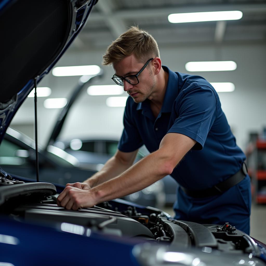 Mechanic servicing a car