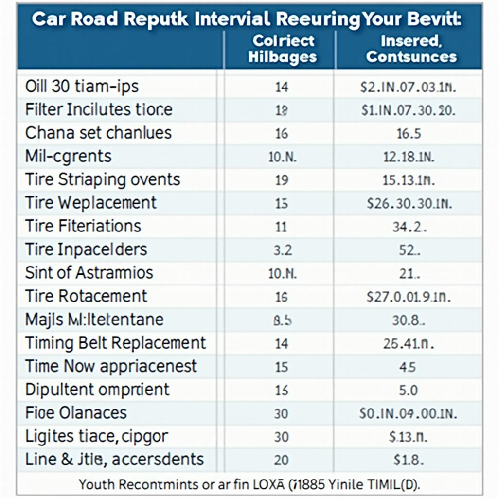 Car Service Intervals Chart