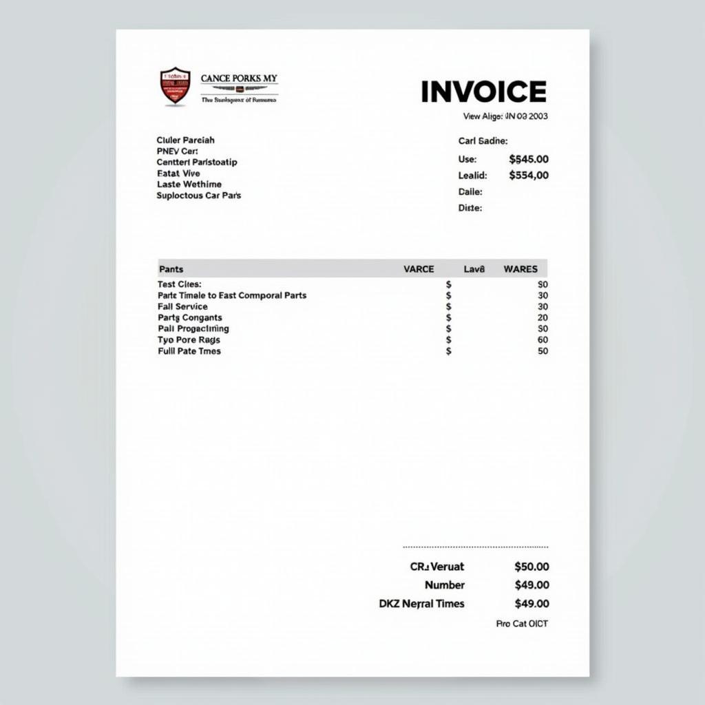 Example car service invoice in Catford