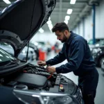 Mechanic Checking Engine in Kharghar Car Service Center