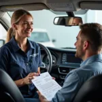 Car service advisor in Morphett Vale discussing service options with a customer