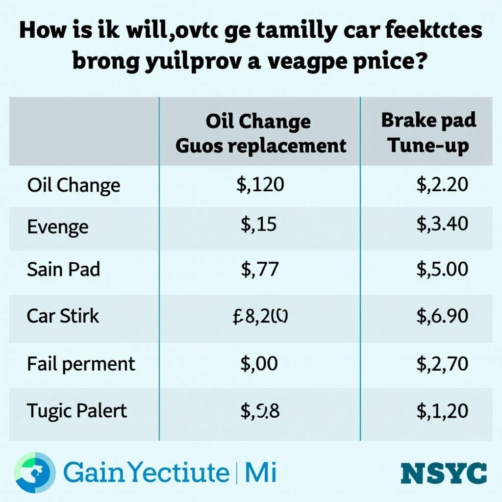  Price list for common car services in NYC 