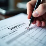 Car service record book being stamped