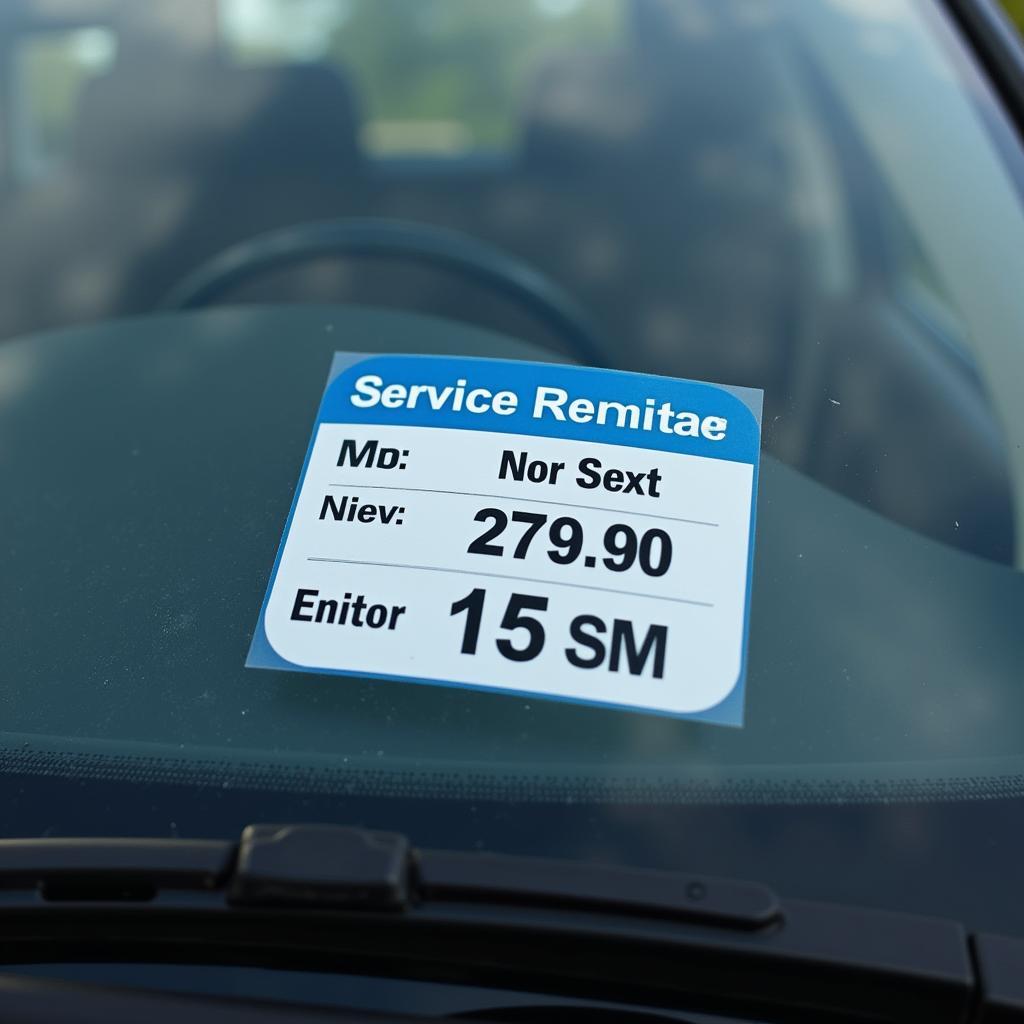 Service reminder sticker on car windshield