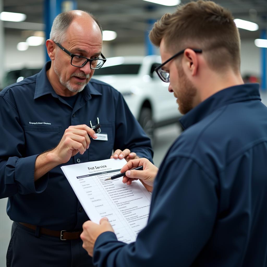 Car Service Technician Explaining Details