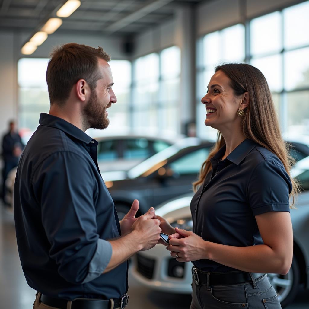 Customer Discussing Car Issues with Service Advisor