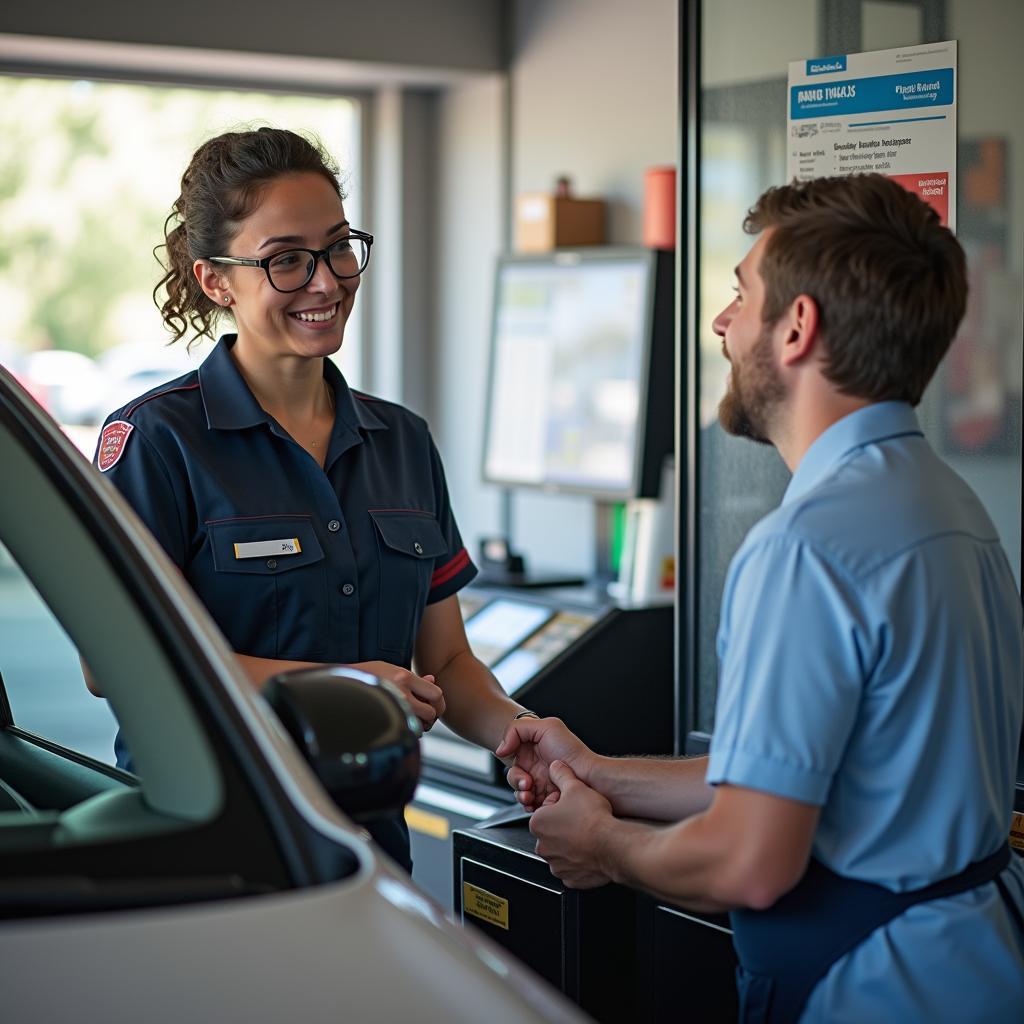 Car Wash Attendant Assisting Customer