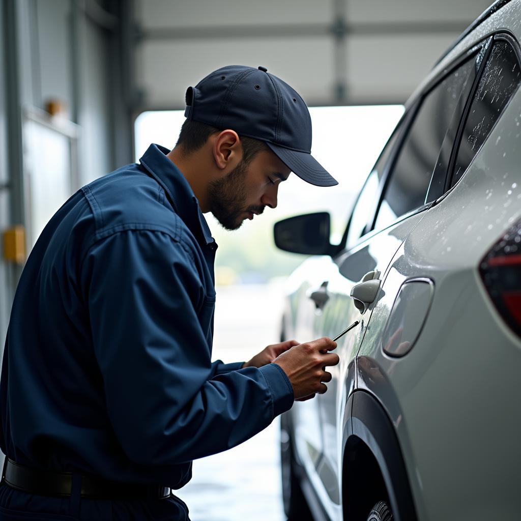 Car Wash Employee Inspecting for Damage