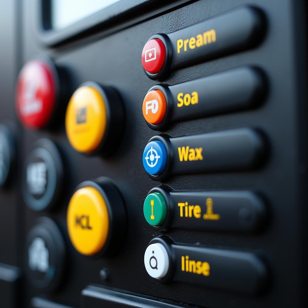 Close-up of car wash equipment with various options