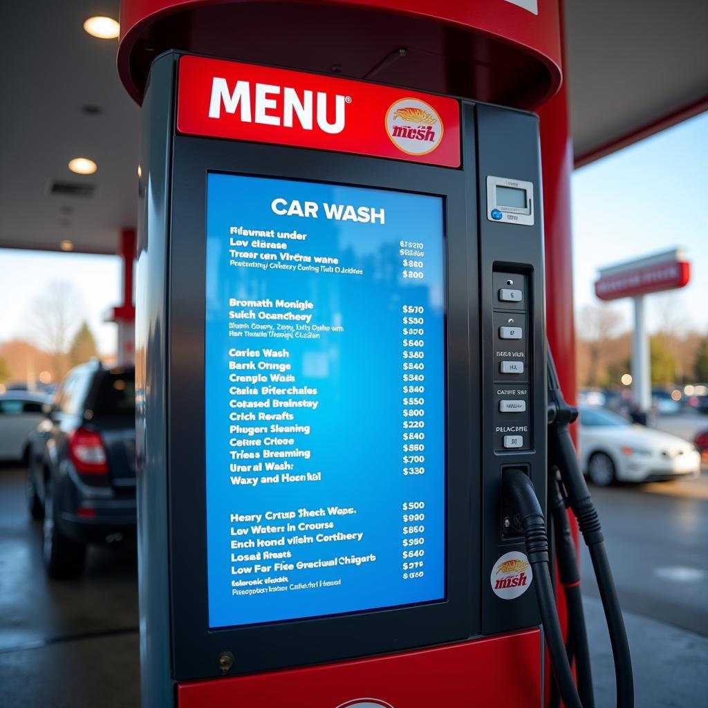 Digital menu displaying car wash service options