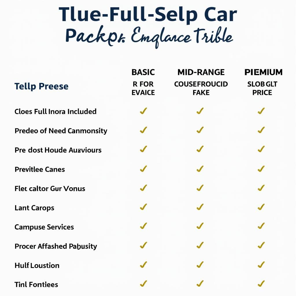 Comparison chart of different full-service car wash packages and their prices