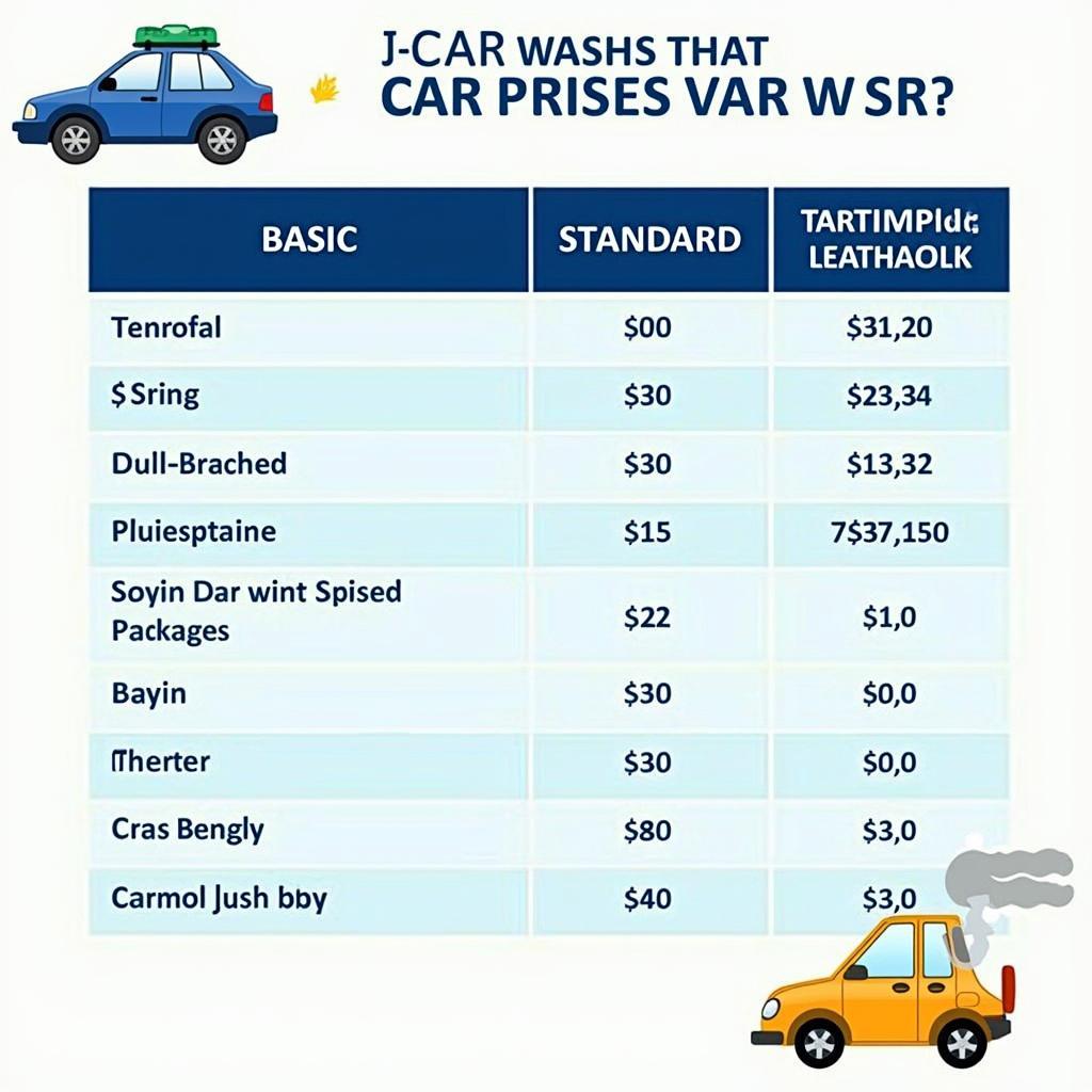 Car Wash Service Price Comparison Chart