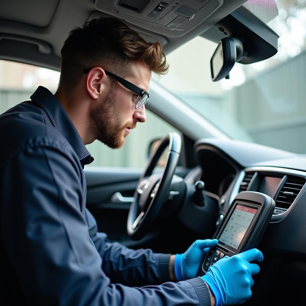 Certified Car Inspector Conducting an Inspection