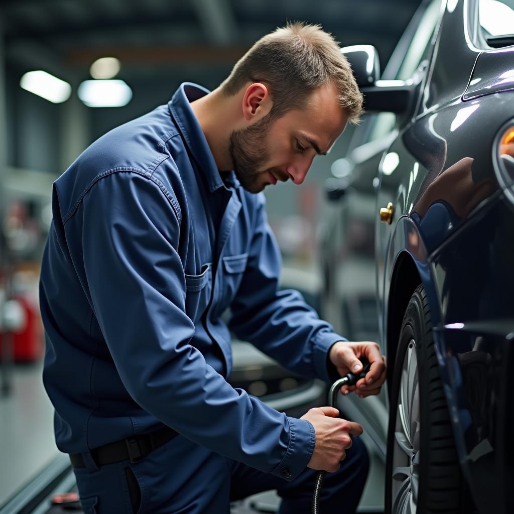 Certified Car Mechanic Working on a Vehicle