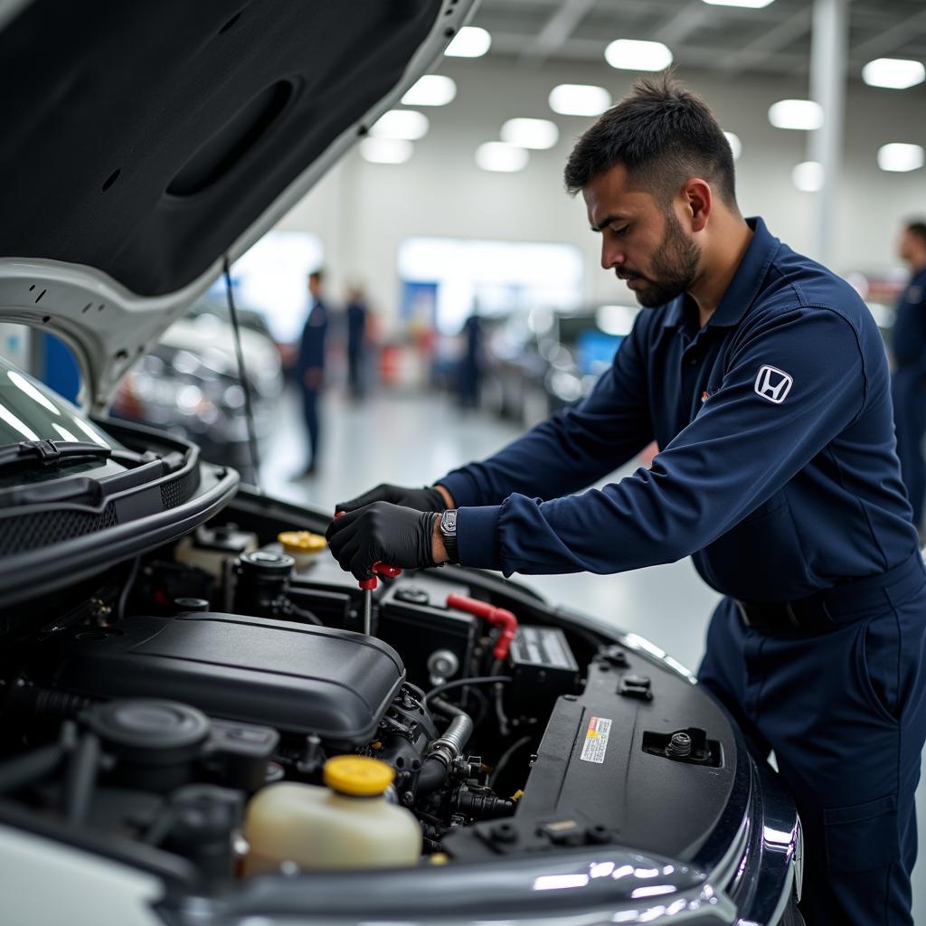 Certified Honda technician working on a car in Ongole