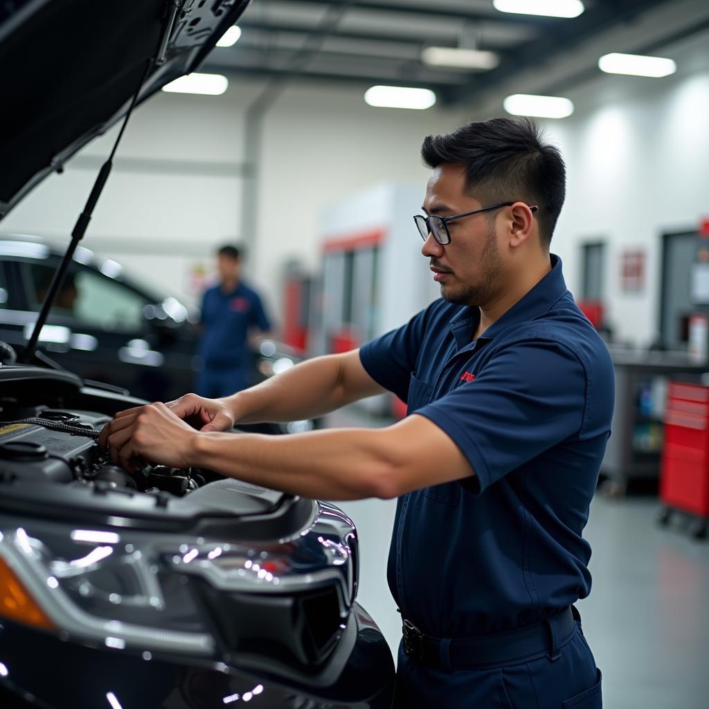 Certified Honda Technician Working on a Vehicle