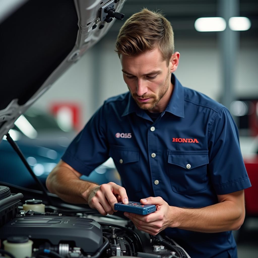 Certified Honda Technician Working on a Car Engine