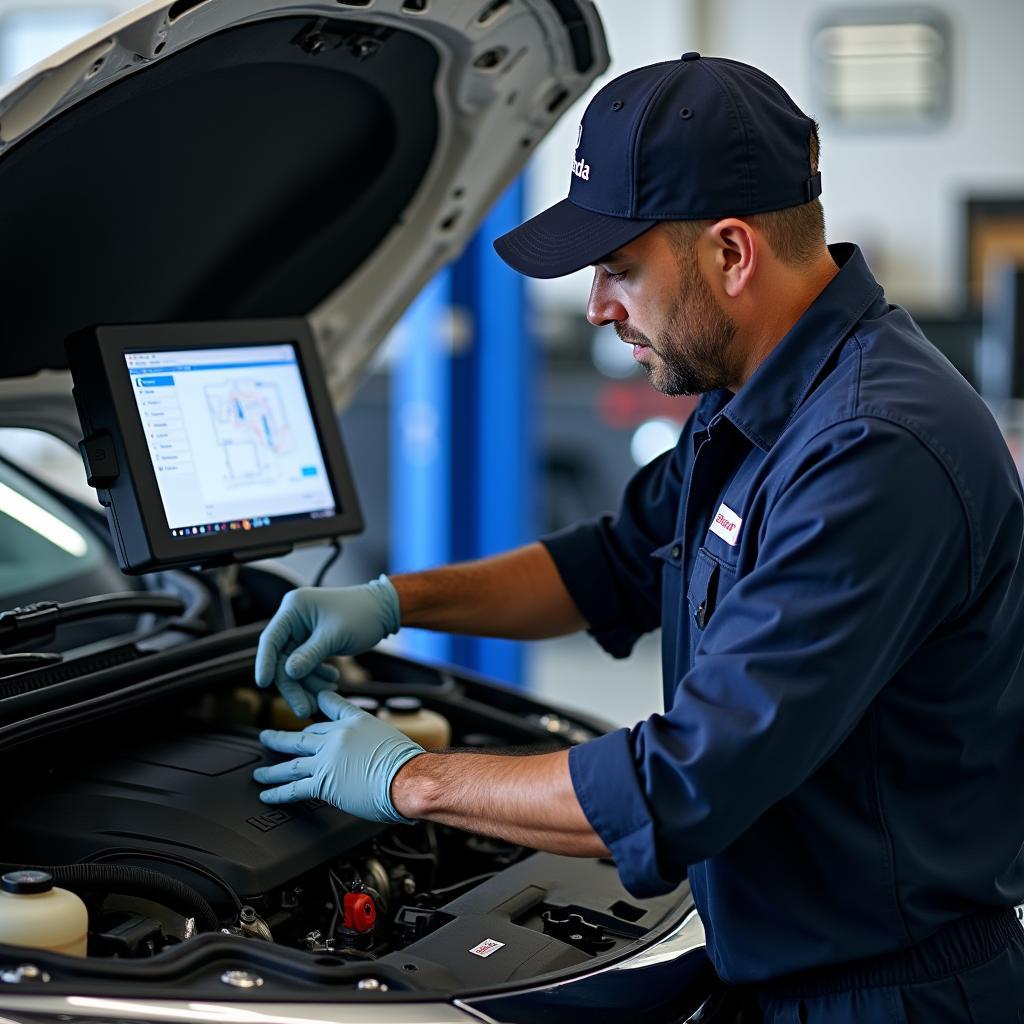 Certified Honda Technician Performing Engine Diagnostics