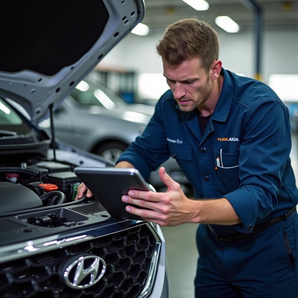 Certified Hyundai Mechanic Performing Diagnostics