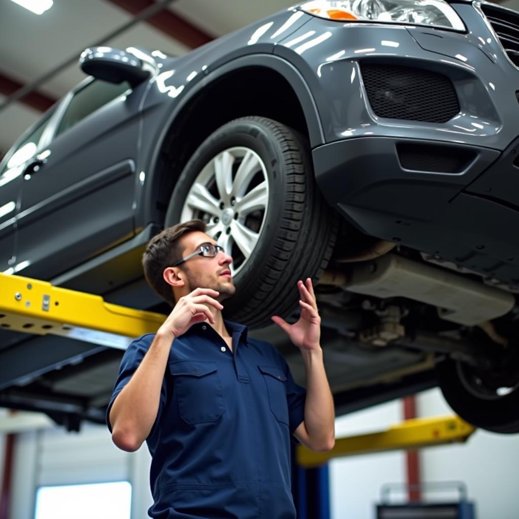 Certified Mechanic Working Under Lifted Car