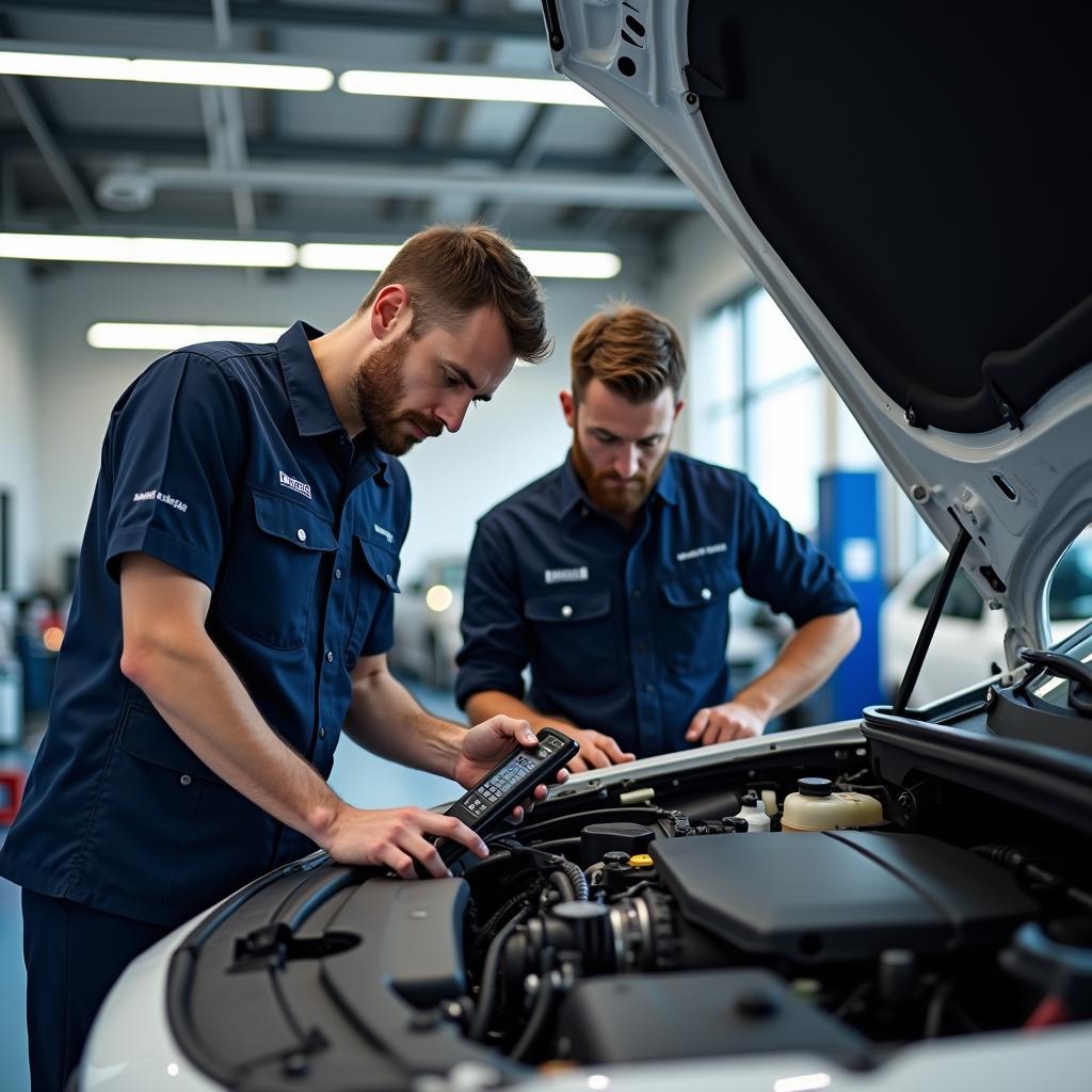 Certified Technicians Working on a Car