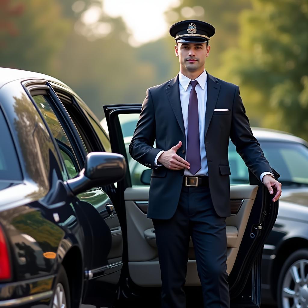 Chauffeur opening town car door in Charlotte