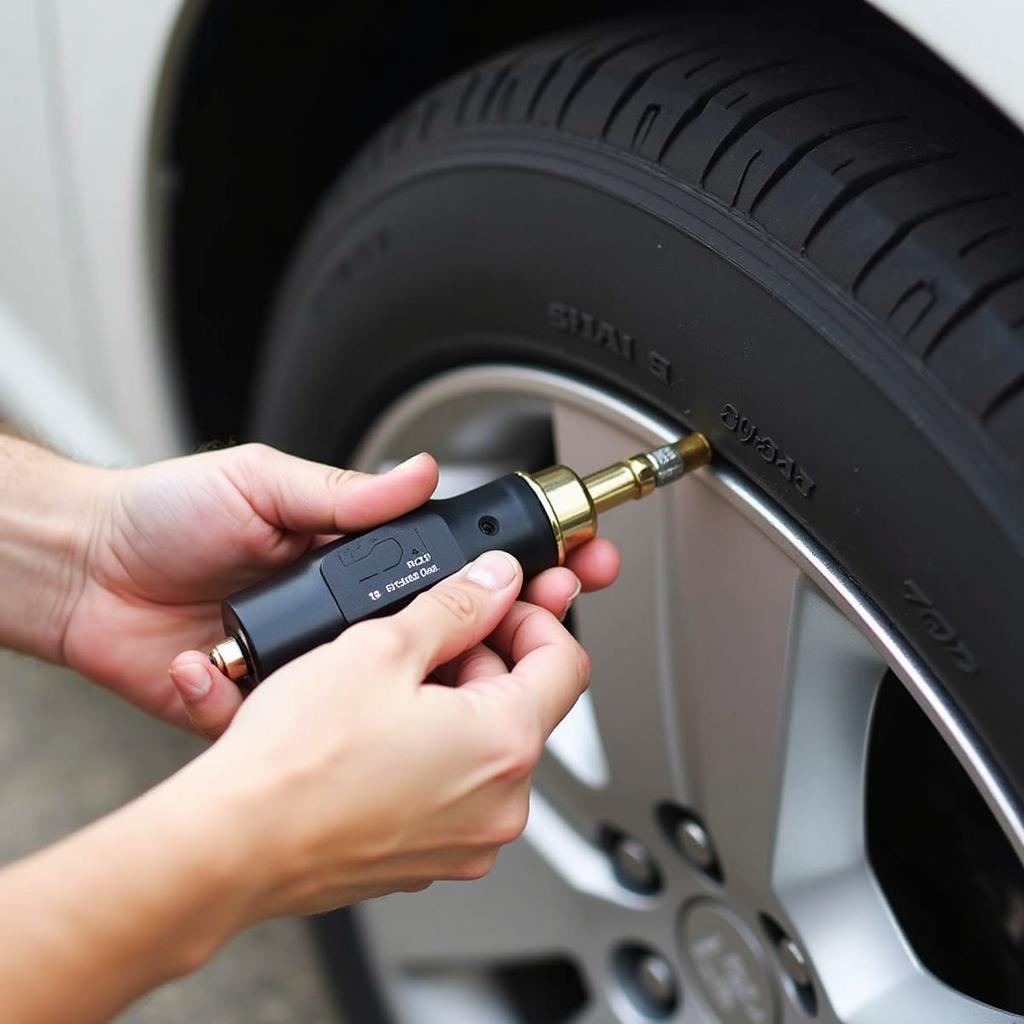 Checking Tire Pressure with a Gauge