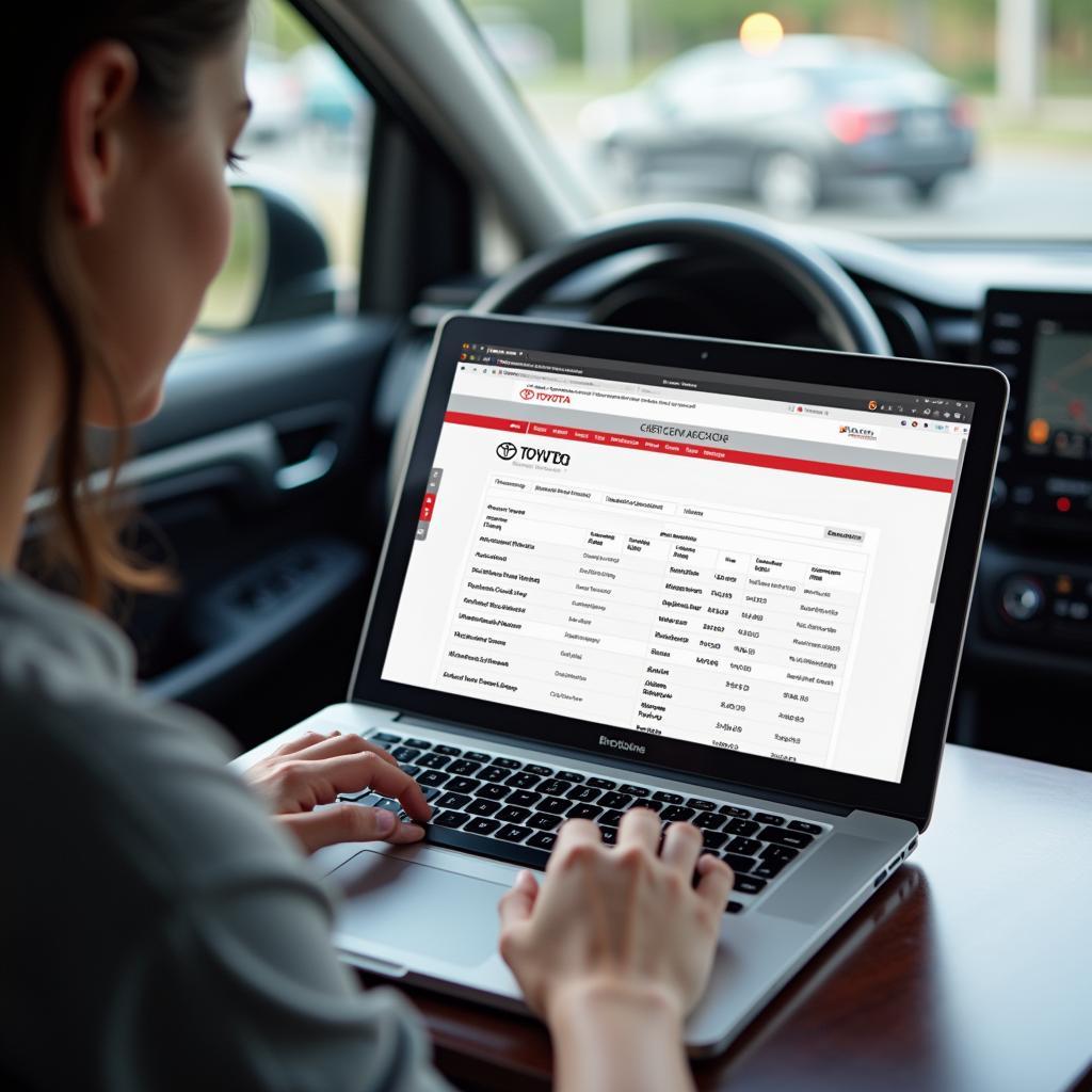 Accessing Toyota service records on a laptop