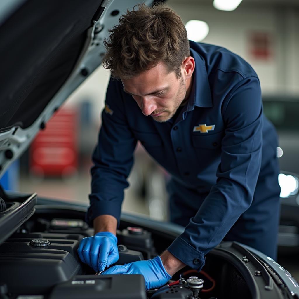 Chevrolet Specialist Working on Engine