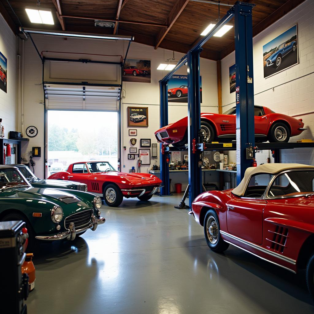 Interior of a classic car service shop in Branford CT