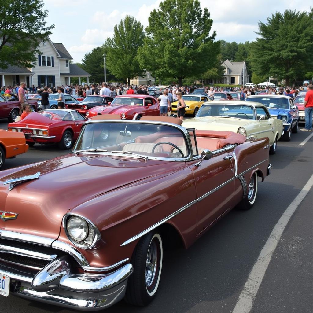 A group of classic cars on display at a show in Branford CT