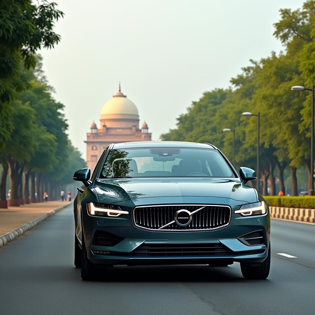 Clean car driving on a Delhi road