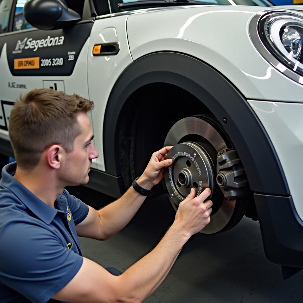 Technician Performing Routine Maintenance on a Mini Cooper