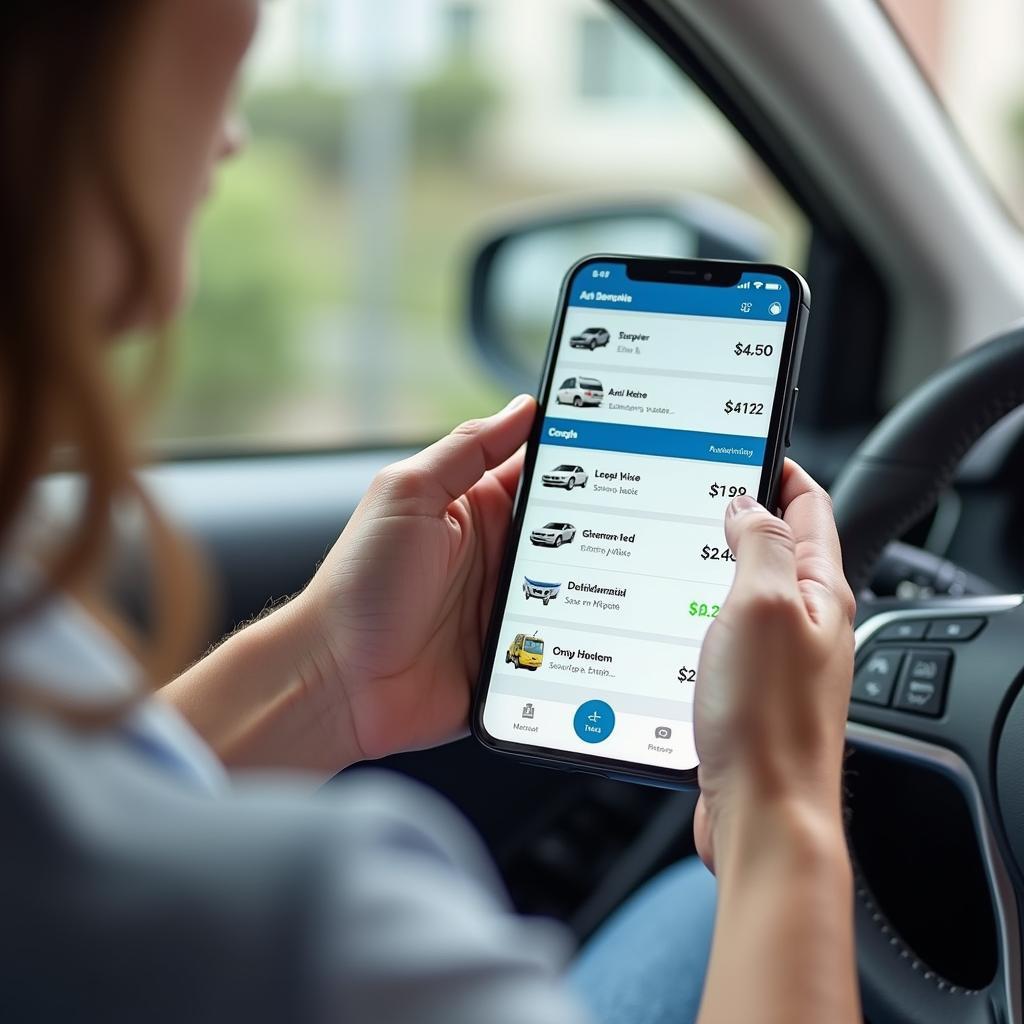 Comparing car service prices on a smartphone