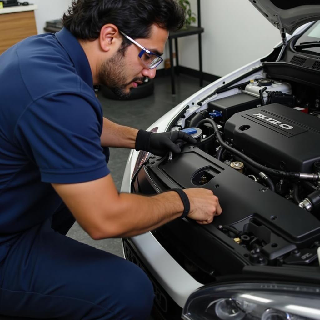 Crystal Honda Technician Working on Engine