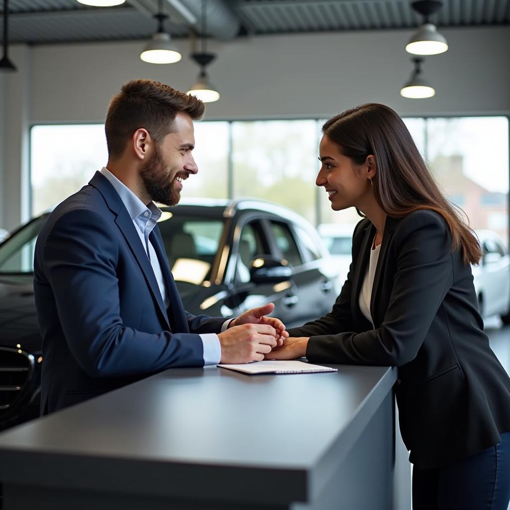 Customer asking questions about car repair to service advisor