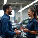 Car Owner Discussing Service Needs with Advisor in Chennai