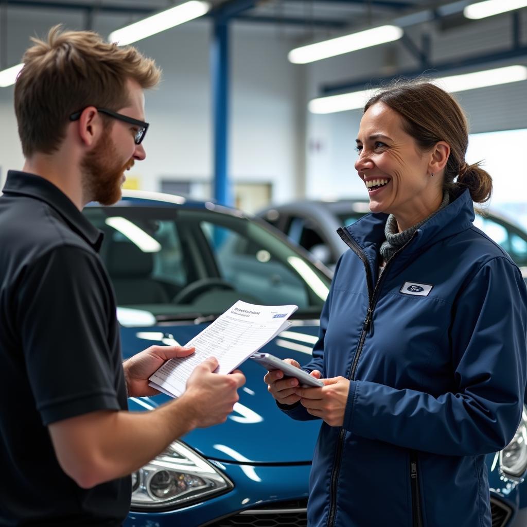 Customer discussing estimate with service advisor