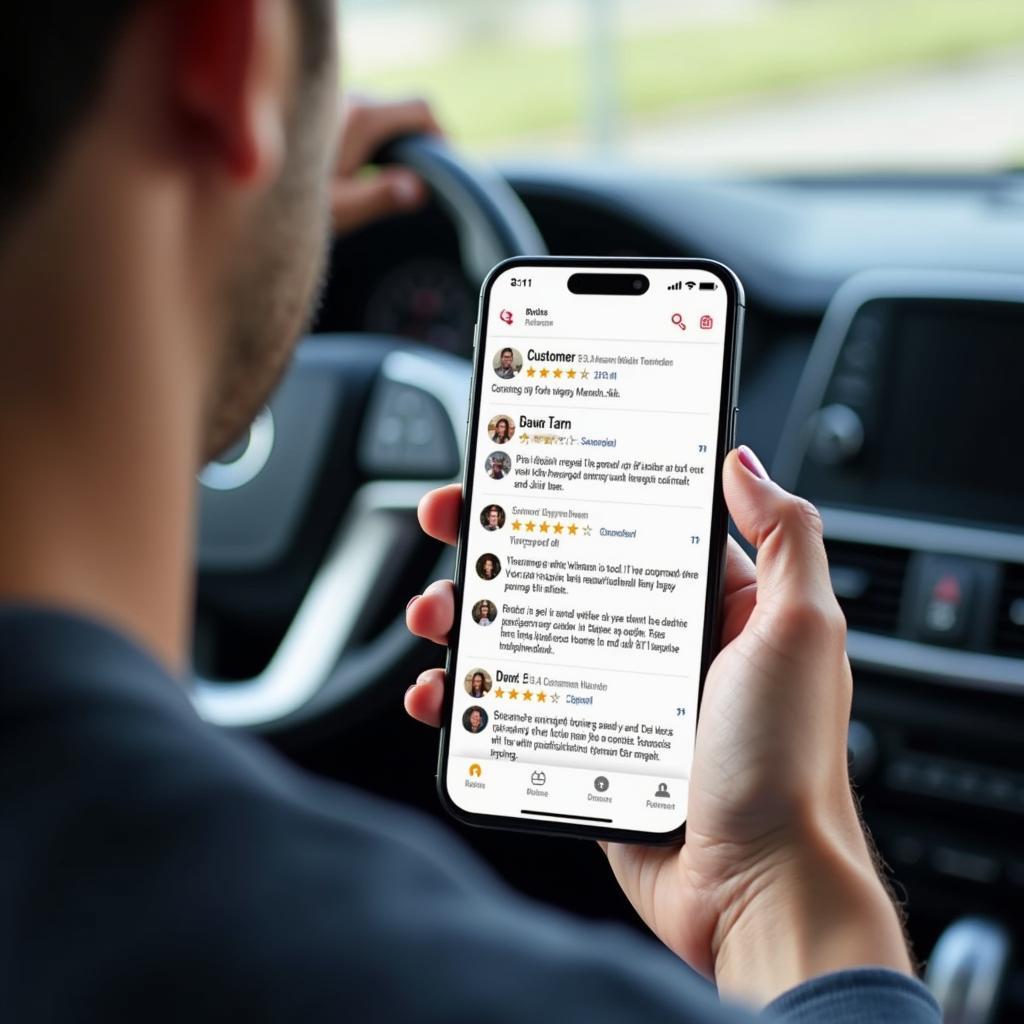 Customer browsing reviews on a mobile car wash app