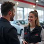 Customer speaking with a service advisor at a Honda dealership in Navi Mumbai