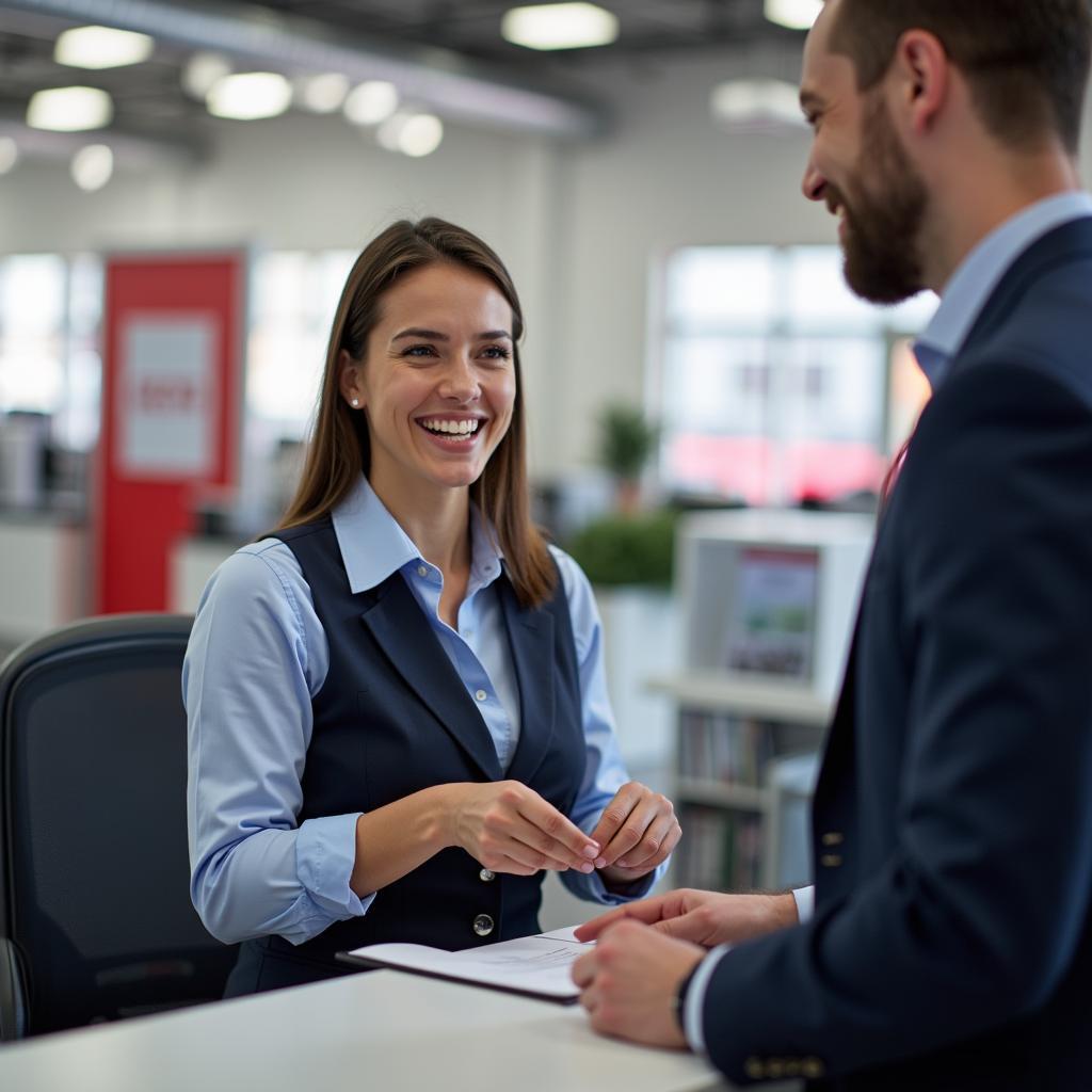 Friendly customer service representative at Honda service center