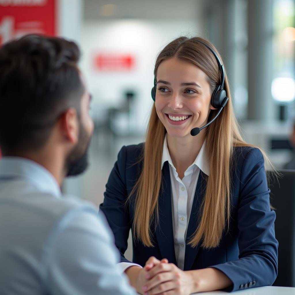 Customer service representative assisting a client in Surat