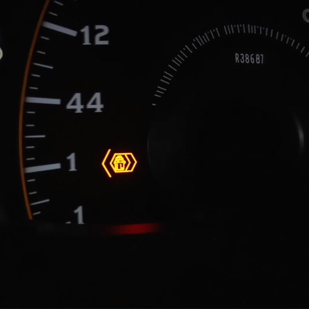 Car dashboard with warning lights illuminated