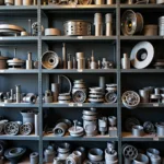 Car parts arranged on shelves